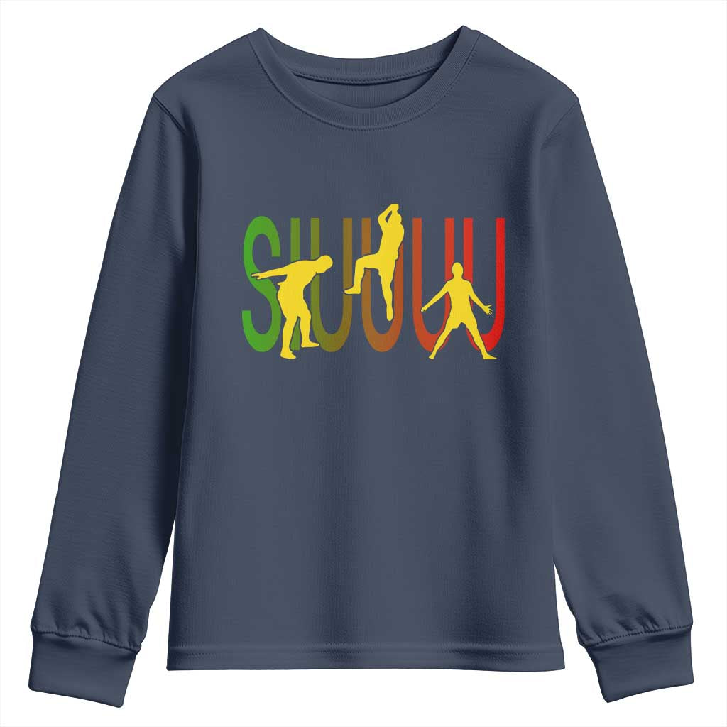 Funny Game Day Soccer Celebration Gift Youth Sweatshirt Siuuuu TS12 Navy Print Your Wear
