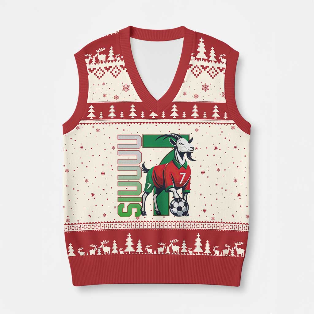 Siuuuu Game Day Soccer Celebration V-Neck Knit Sweater Vest Gift For Fans TS12 Beige Red Print Your Wear