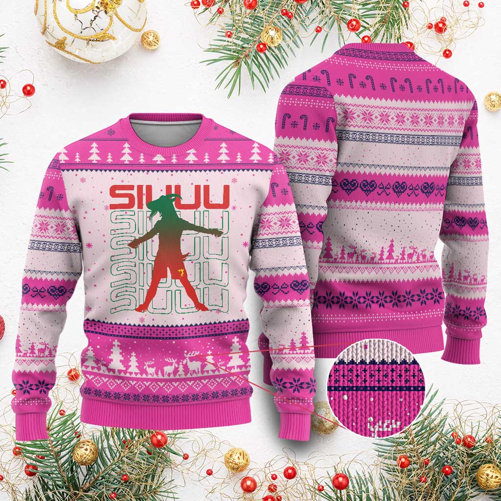Funny Siuuuu Ugly Christmas Sweater Iconic Goal Shout Soccer Lover Gift TS12 Hot Pink Print Your Wear
