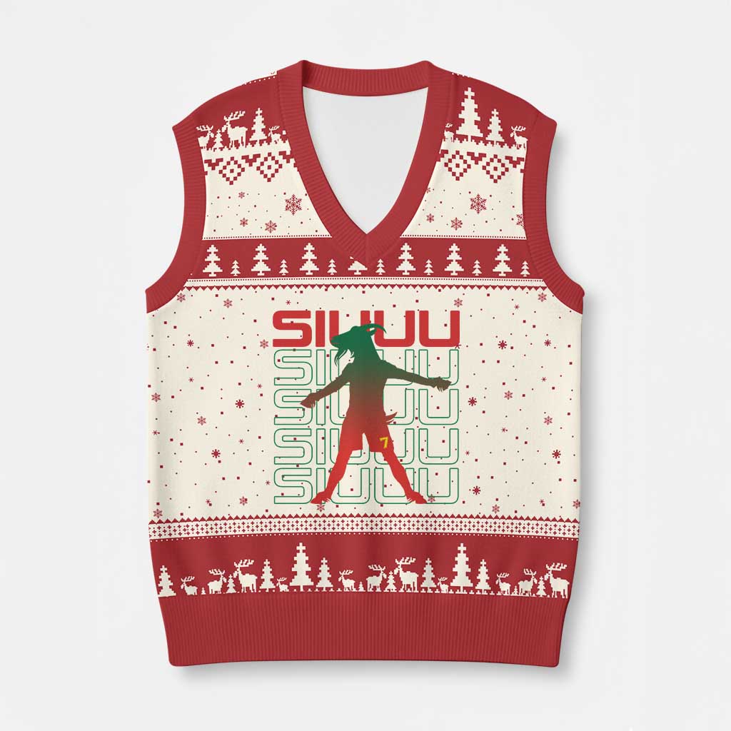 Funny Siuuuu V-Neck Knit Sweater Vest Iconic Goal Shout Soccer Lover Gift TS12 Beige Red Print Your Wear