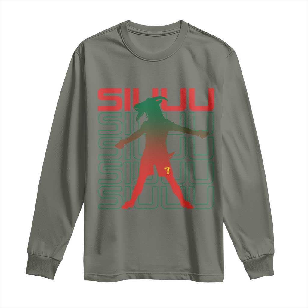 Funny Siuuuu Long Sleeve Shirt Iconic Goal Shout Soccer Lover Gift TS12 Military Green Print Your Wear