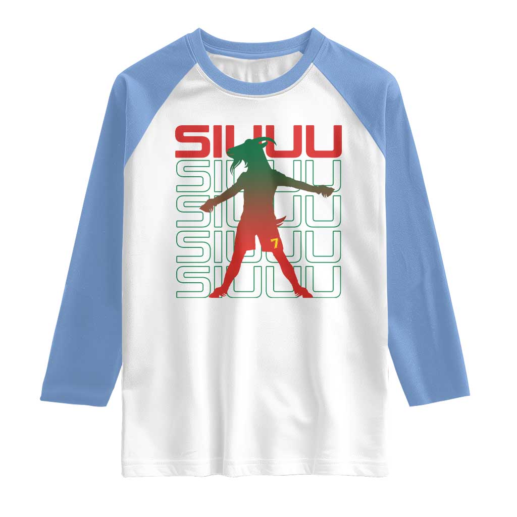 Funny Siuuuu Raglan Shirt Iconic Goal Shout Soccer Lover Gift TS12 White Carolina Blue Print Your Wear