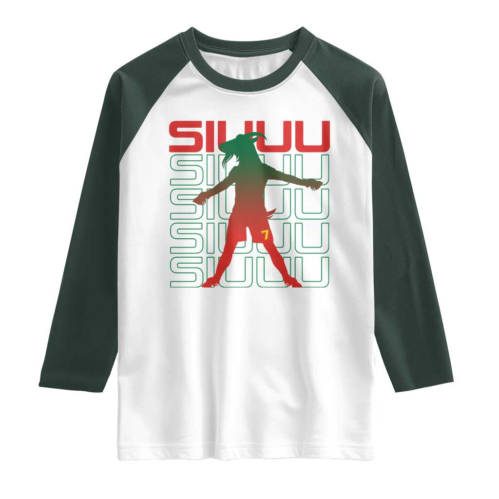 Funny Siuuuu Raglan Shirt Iconic Goal Shout Soccer Lover Gift TS12 White Dark Forest Green Print Your Wear