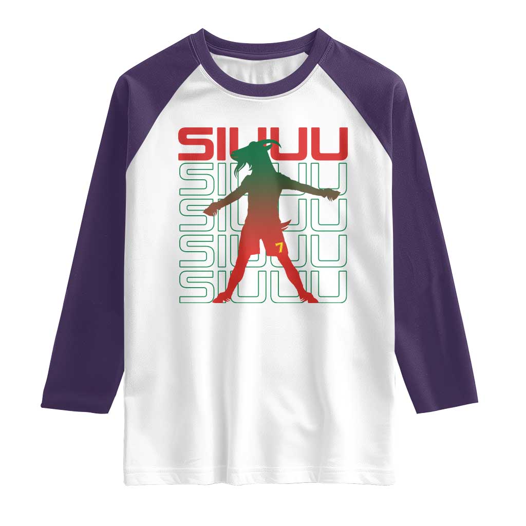 Funny Siuuuu Raglan Shirt Iconic Goal Shout Soccer Lover Gift TS12 White Purple Print Your Wear