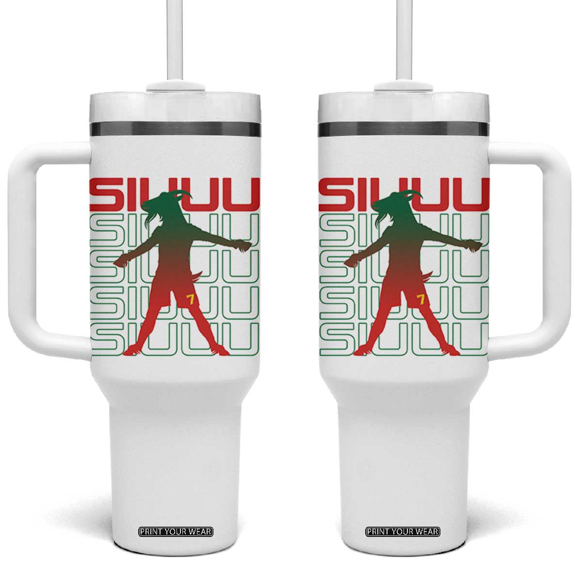Funny Siuuuu Tumbler With Handle Iconic Goal Shout Soccer Lover Gift TS12 One Size: 40 oz White Print Your Wear