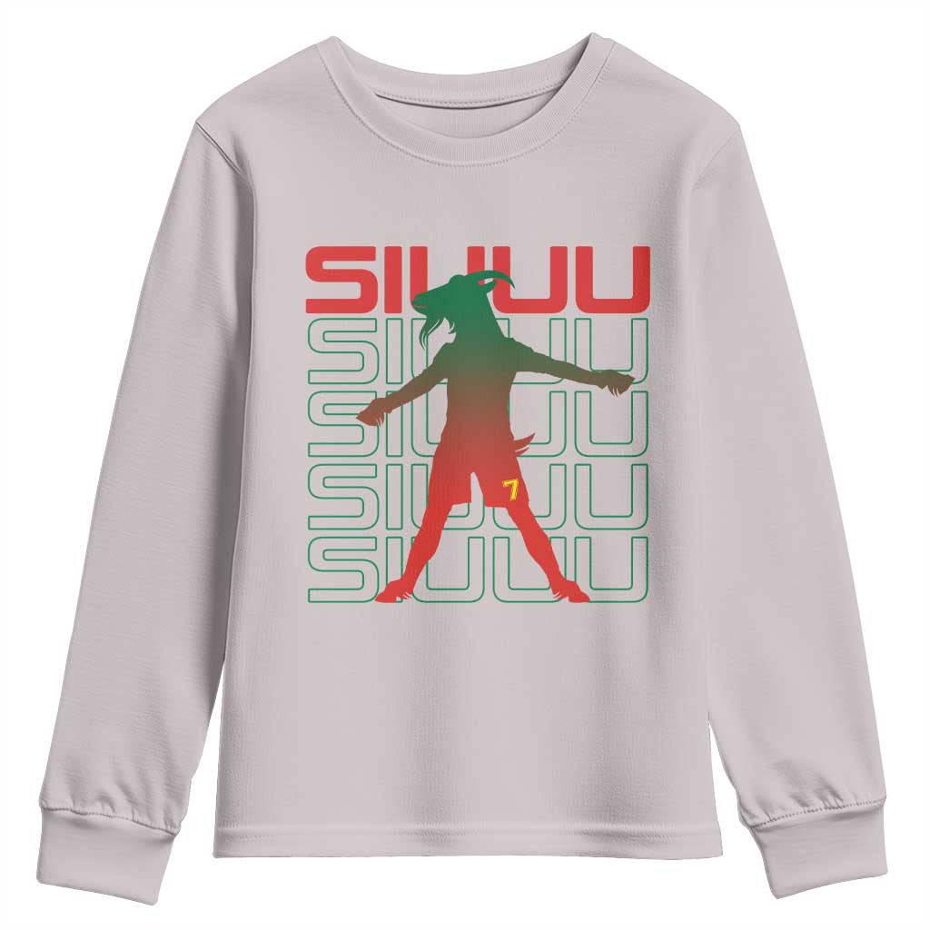 Funny Siuuuu Youth Sweatshirt Iconic Goal Shout Soccer Lover Gift TS12 Ice Gray Print Your Wear