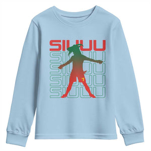 Funny Siuuuu Youth Sweatshirt Iconic Goal Shout Soccer Lover Gift TS12 Light Blue Print Your Wear