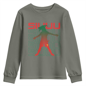 Funny Siuuuu Youth Sweatshirt Iconic Goal Shout Soccer Lover Gift TS12 Military Green Print Your Wear