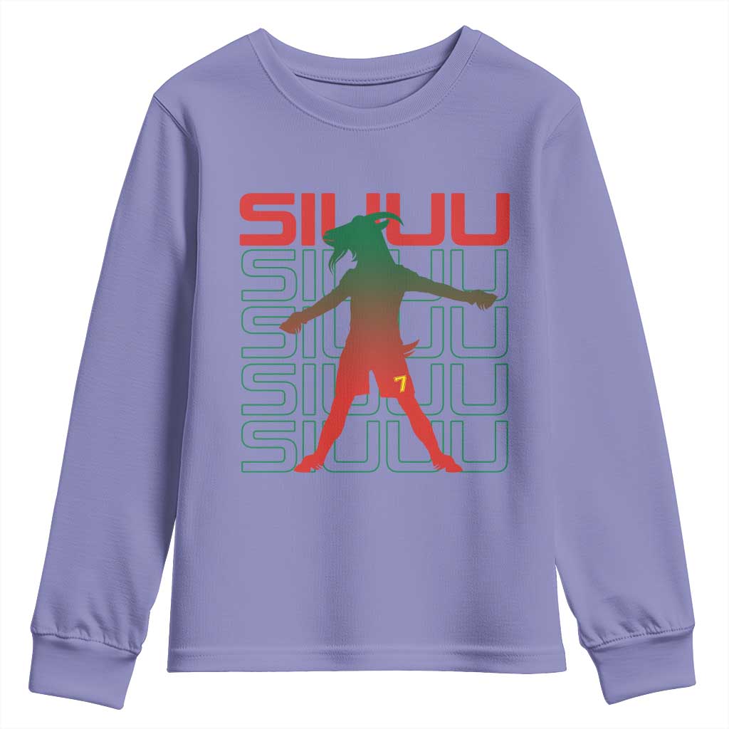 Funny Siuuuu Youth Sweatshirt Iconic Goal Shout Soccer Lover Gift TS12 Violet Print Your Wear