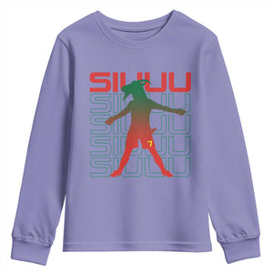 Funny Siuuuu Youth Sweatshirt Iconic Goal Shout Soccer Lover Gift TS12 Violet Print Your Wear