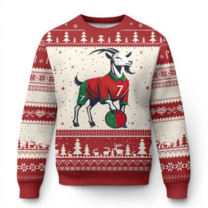 Number Seven Soccer GOAT Siuuuu Celebration Ugly Christmas Sweater TS12 Beige Red Print Your Wear