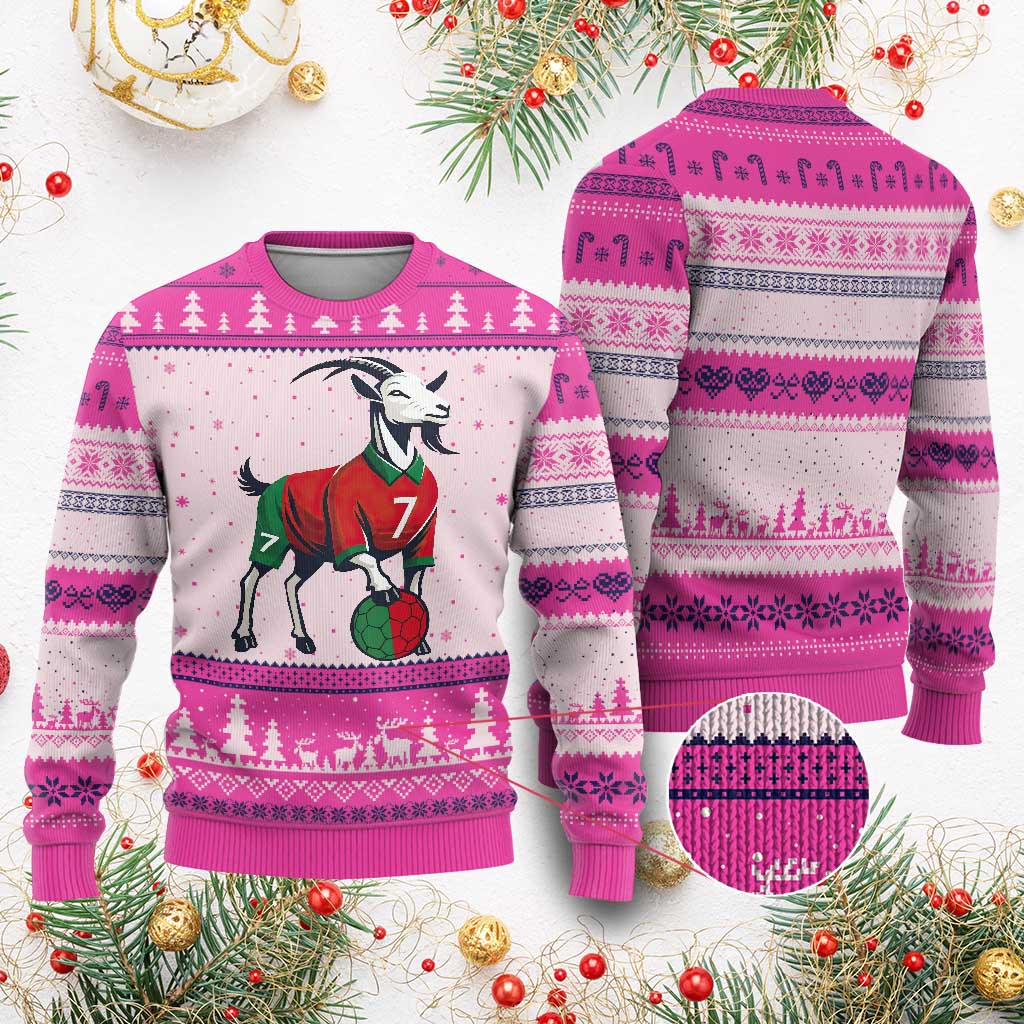Number Seven Soccer GOAT Siuuuu Celebration Ugly Christmas Sweater TS12 Hot Pink Print Your Wear