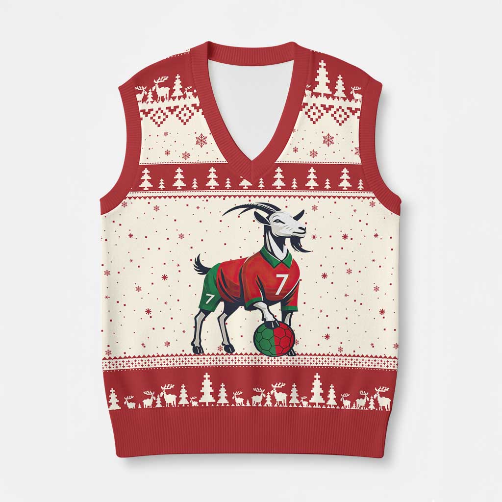 Number Seven Soccer GOAT Siuuuu Celebration V-Neck Knit Sweater Vest TS12 Beige Red Print Your Wear