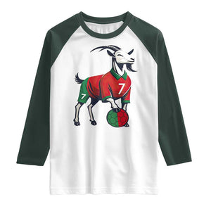 Number Seven Soccer GOAT Siuuuu Celebration Raglan Shirt TS12 White Dark Forest Green Print Your Wear
