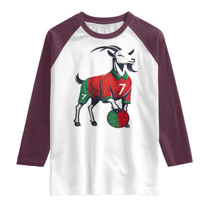 Number Seven Soccer GOAT Siuuuu Celebration Raglan Shirt TS12 White Maroon Print Your Wear