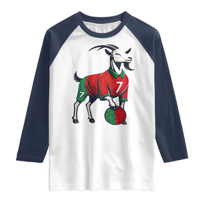 Number Seven Soccer GOAT Siuuuu Celebration Raglan Shirt TS12 White Navy Print Your Wear