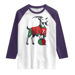 Number Seven Soccer GOAT Siuuuu Celebration Raglan Shirt TS12 White Purple Print Your Wear
