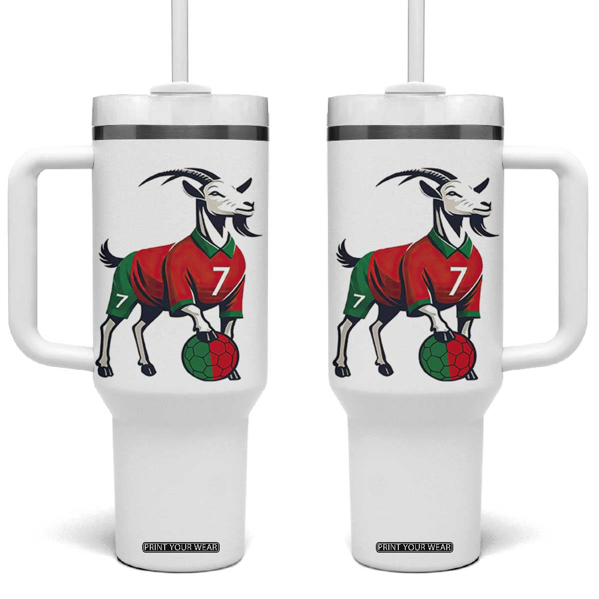 Number Seven Soccer GOAT Siuuuu Celebration Tumbler With Handle TS12 One Size: 40 oz White Print Your Wear