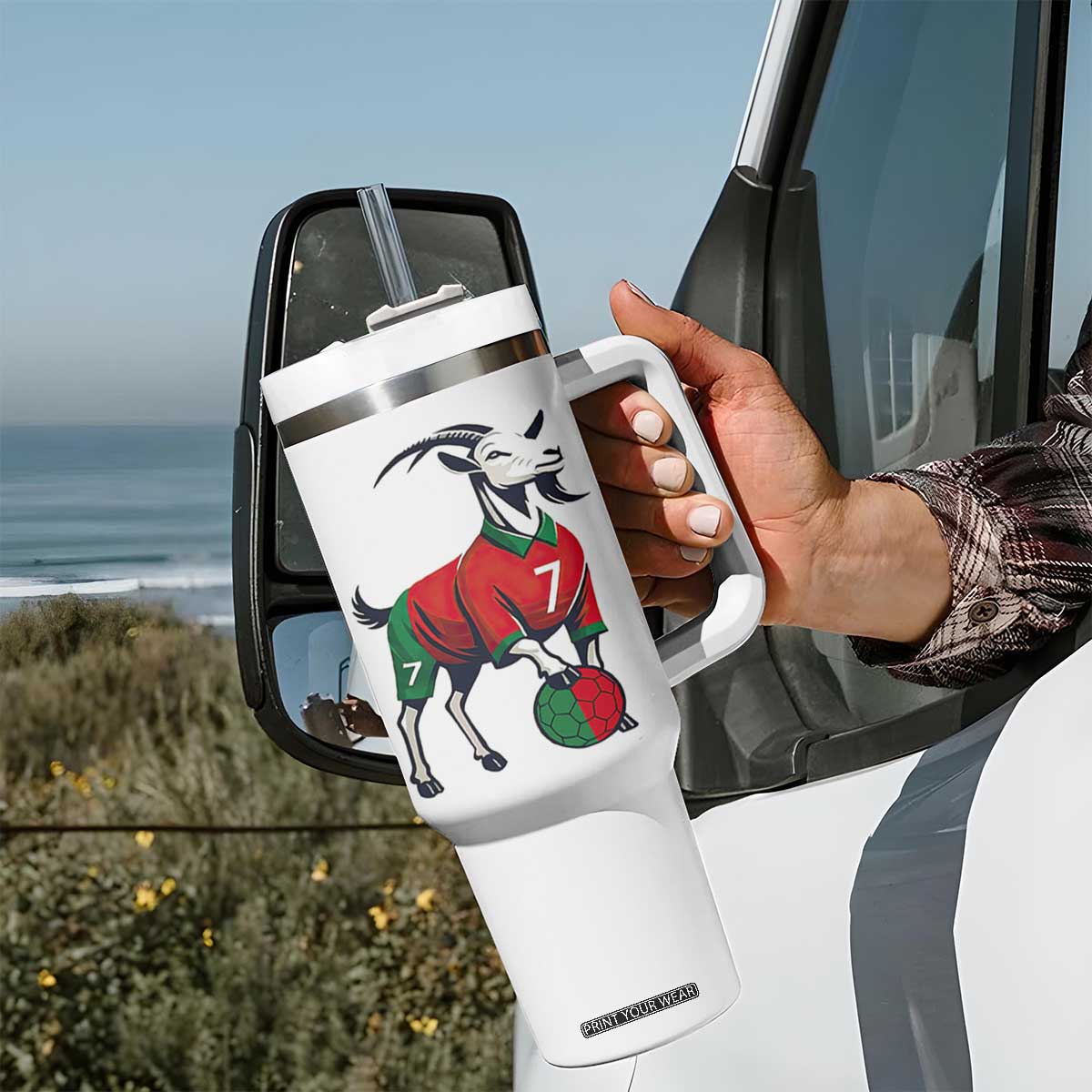 Number Seven Soccer GOAT Siuuuu Celebration Tumbler With Handle TS12 Print Your Wear
