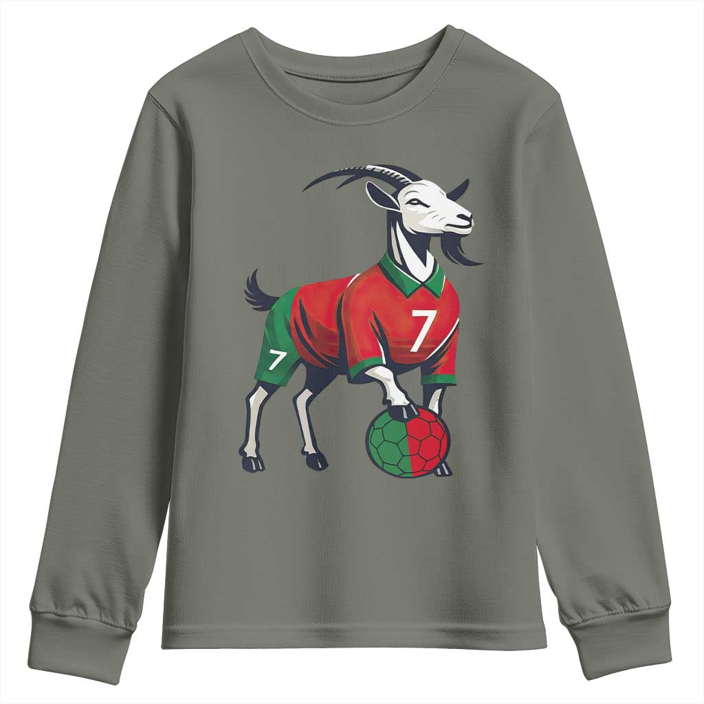 Number Seven Soccer GOAT Siuuuu Celebration Youth Sweatshirt TS12 Military Green Print Your Wear