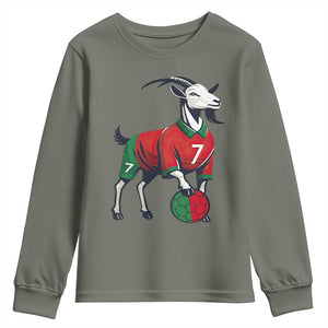 Number Seven Soccer GOAT Siuuuu Celebration Youth Sweatshirt TS12 Military Green Print Your Wear