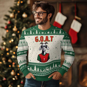 Siuuuu Goat Soccer Celebration Ugly Christmas Sweater Gift For Fans TS12 Beige Green Print Your Wear