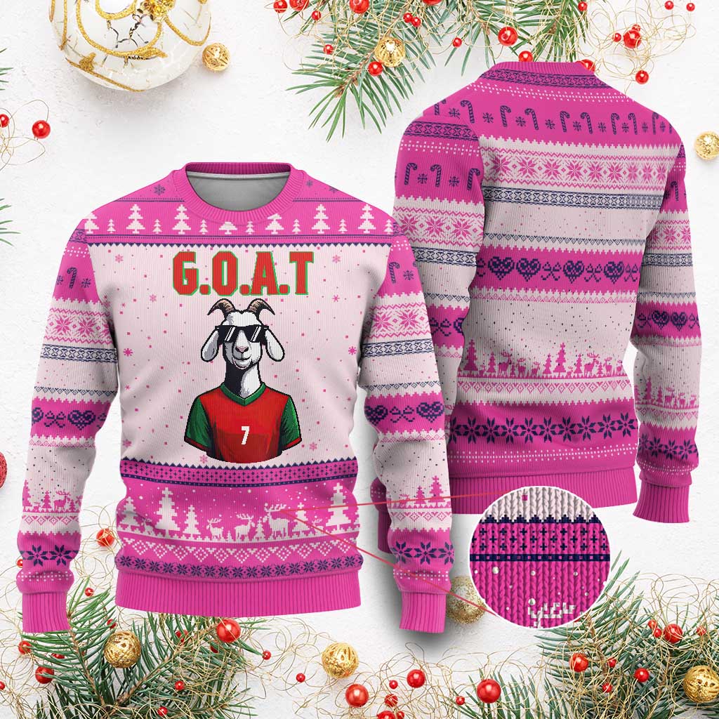 Siuuuu Goat Soccer Celebration Ugly Christmas Sweater Gift For Fans TS12 Hot Pink Print Your Wear