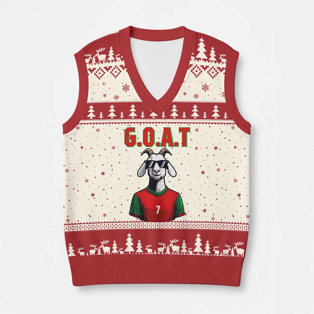 Siuuuu Goat Soccer Celebration V-Neck Knit Sweater Vest Gift For Fans TS12 Beige Red Print Your Wear
