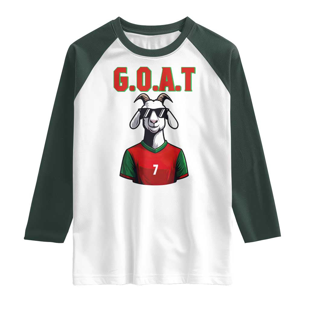 Siuuuu Goat Soccer Celebration Raglan Shirt Gift For Fans TS12 White Dark Forest Green Print Your Wear