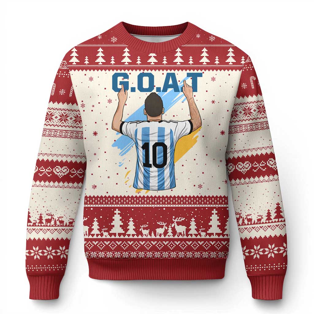 Legendary Number 10 Ugly Christmas Sweater Goat Of Soccer Gift For Fans TS12 Beige Red Print Your Wear