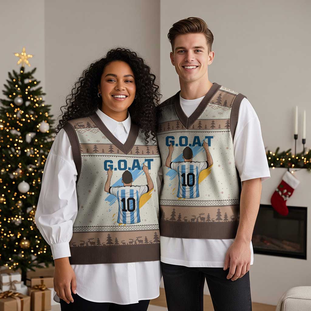 Legendary Number 10 V-Neck Knit Sweater Vest Goat Of Soccer Gift For Fans TS12 Mocha Mousse Print Your Wear