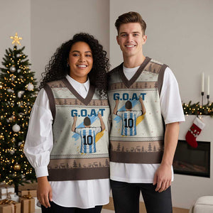 Legendary Number 10 V-Neck Knit Sweater Vest Goat Of Soccer Gift For Fans TS12 Mocha Mousse Print Your Wear