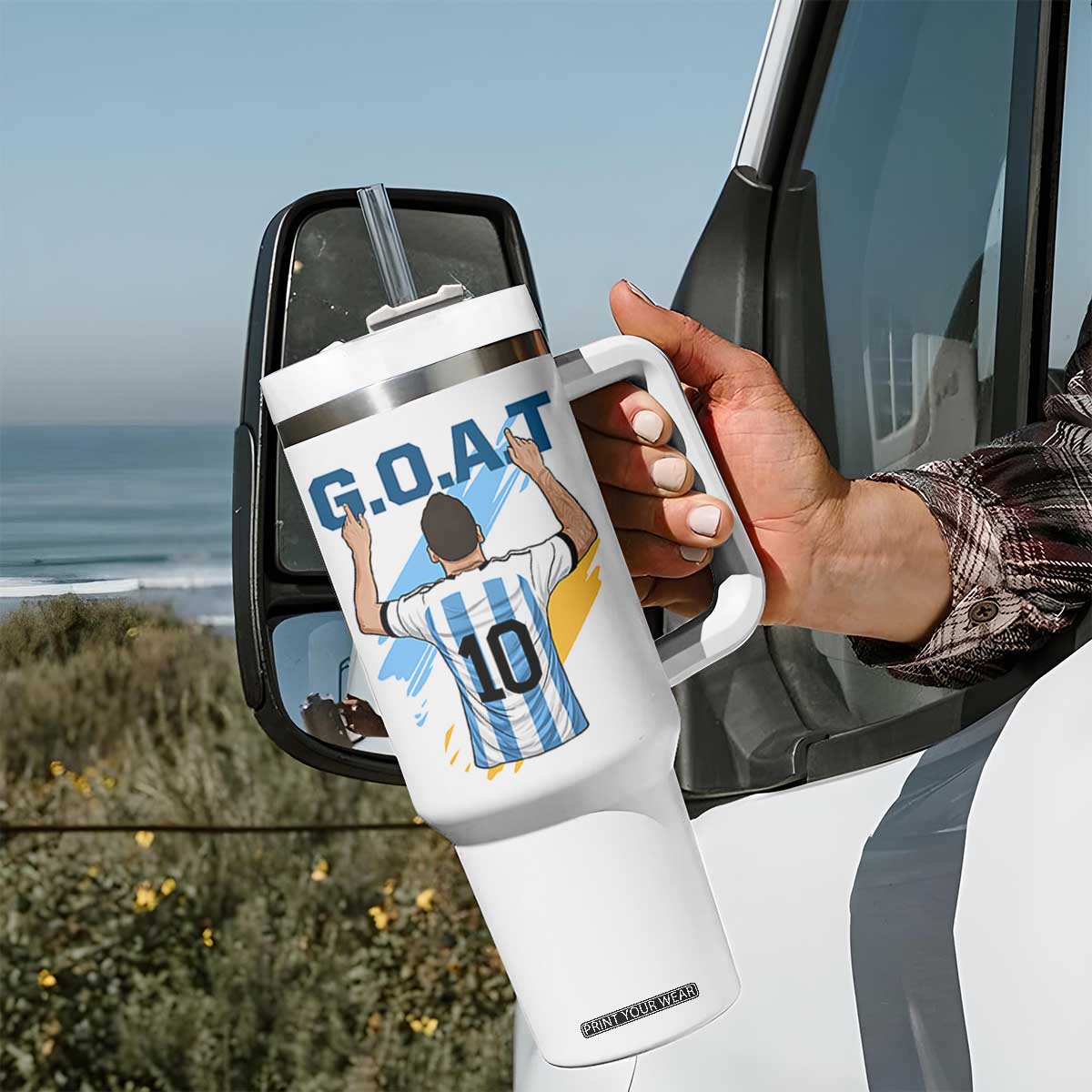Legendary Number 10 Tumbler With Handle Goat Of Soccer Gift For Fans TS12 Print Your Wear