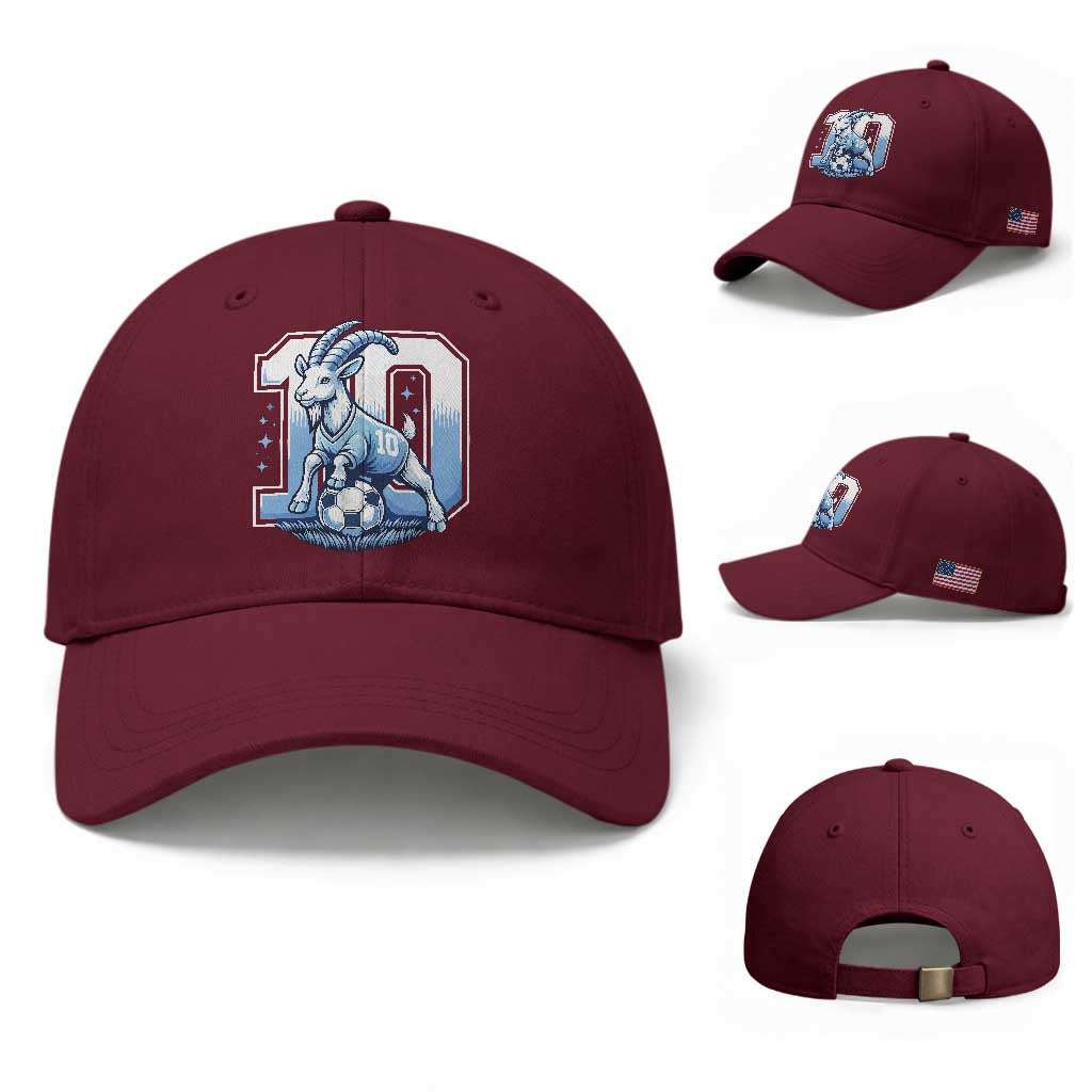Number Ten The Goat Of Football Fans Baseball Cap Soccer Lover Gift TS12 Baseball Cap Universal Fit Maroon Print Your Wear
