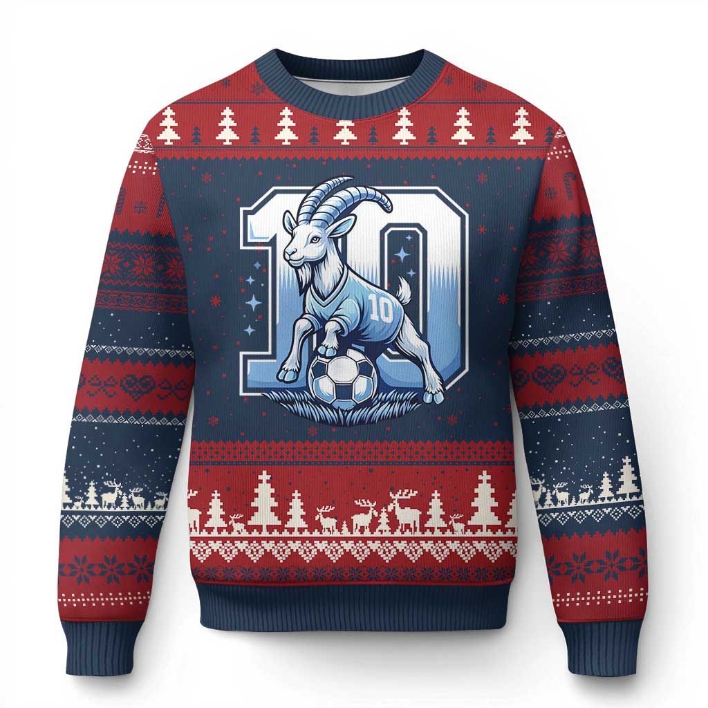 Number Ten The Goat Of Football Fans Ugly Christmas Sweater Soccer Lover Gift TS12 Navy Red Print Your Wear