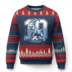 Number Ten The Goat Of Football Fans Ugly Christmas Sweater Soccer Lover Gift TS12 Navy Red Print Your Wear