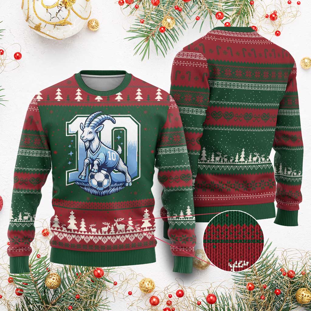 Number Ten The Goat Of Football Fans Ugly Christmas Sweater Soccer Lover Gift TS12 Red Green Print Your Wear