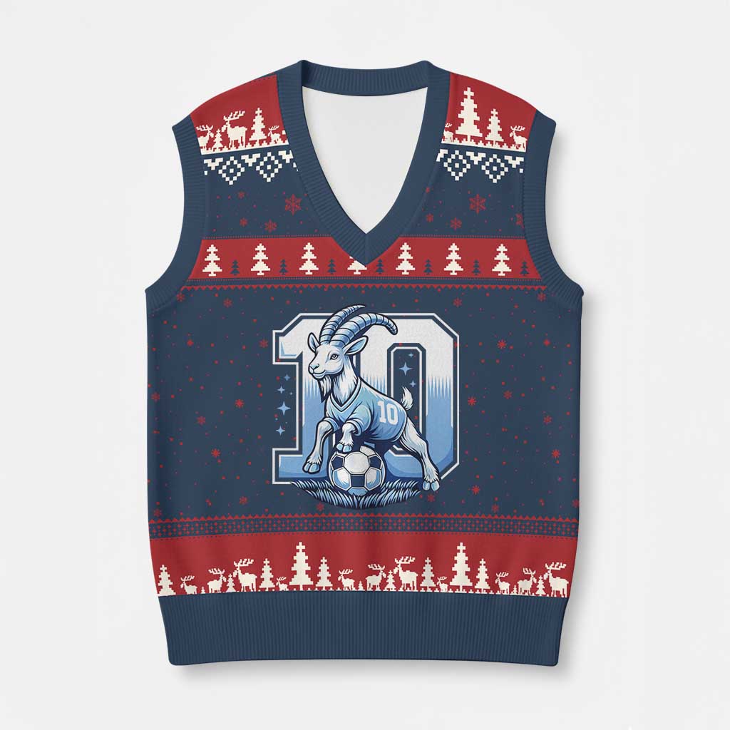 Number Ten The Goat Of Football Fans V-Neck Knit Sweater Vest Soccer Lover Gift TS12 Navy Red Print Your Wear