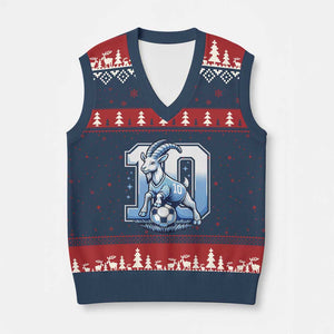 Number Ten The Goat Of Football Fans V-Neck Knit Sweater Vest Soccer Lover Gift TS12 Navy Red Print Your Wear