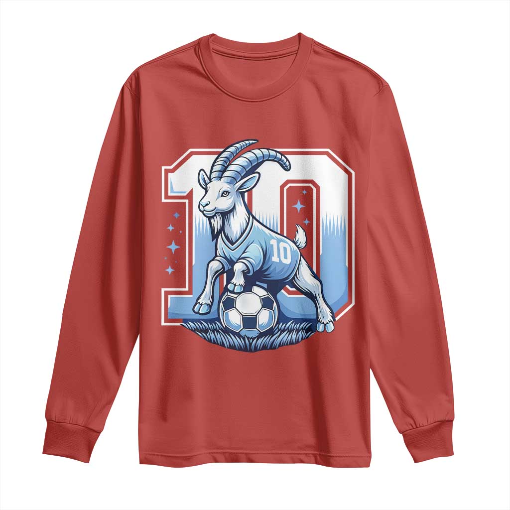 Number Ten The Goat Of Football Fans Long Sleeve Shirt Soccer Lover Gift TS12 Red Print Your Wear