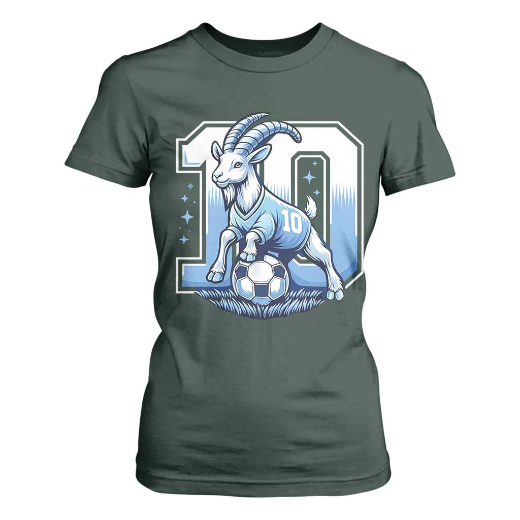 Number Ten The Goat Of Football Fans T Shirt For Women Soccer Lover Gift TS12 Dark Forest Green Print Your Wear