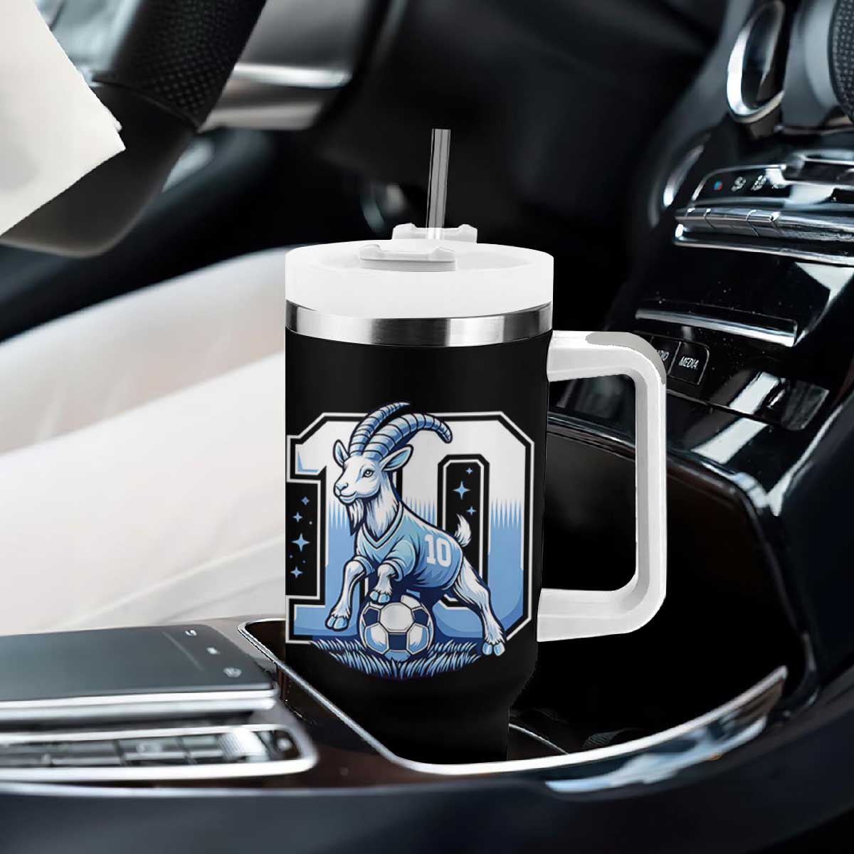Number Ten The Goat Of Football Fans Tumbler With Handle Soccer Lover Gift TS12 Print Your Wear