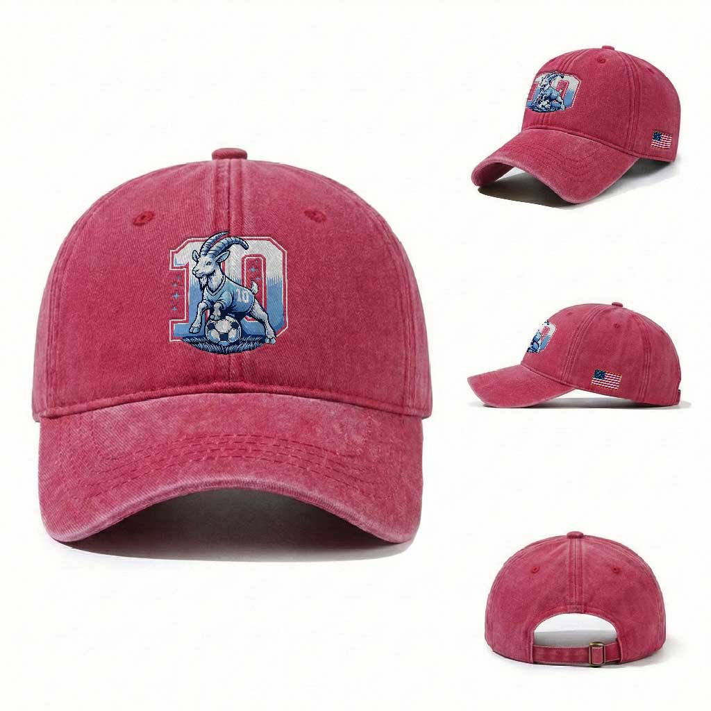 Number Ten The Goat Of Football Fans Washed Cotton Baseball Cap Soccer Lover Gift TS12 Washed Cap Universal Fit Red Print Your Wear