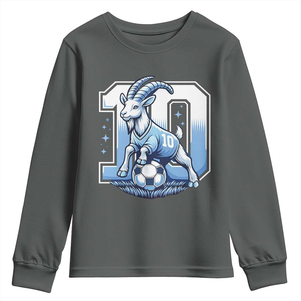 Number Ten The Goat Of Football Fans Youth Sweatshirt Soccer Lover Gift TS12 Dark Heather Print Your Wear