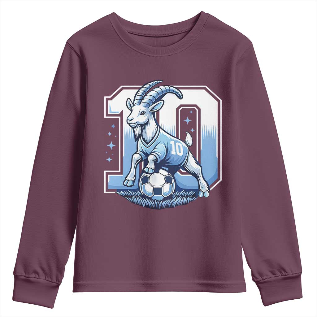 Number Ten The Goat Of Football Fans Youth Sweatshirt Soccer Lover Gift TS12 Maroon Print Your Wear