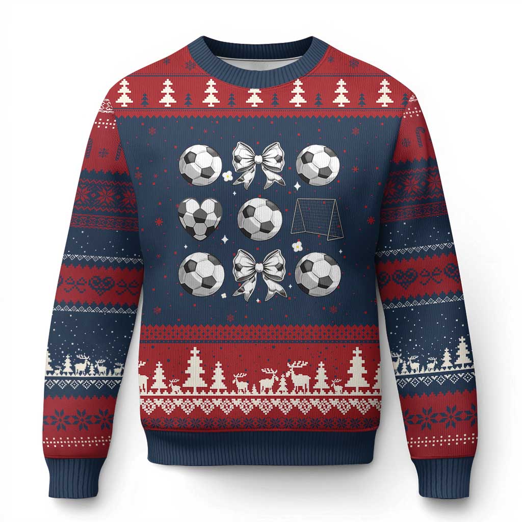 Game Day Coquette Aesthetic Ugly Christmas Sweater Soccer Mom Gifts TS12 Navy Red Print Your Wear