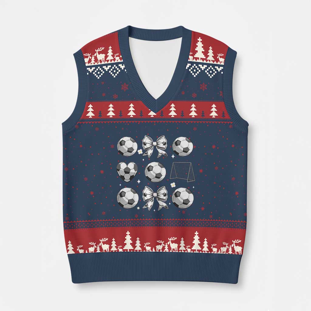 Game Day Coquette Aesthetic V-Neck Knit Sweater Vest Soccer Mom Gifts TS12 Navy Red Print Your Wear