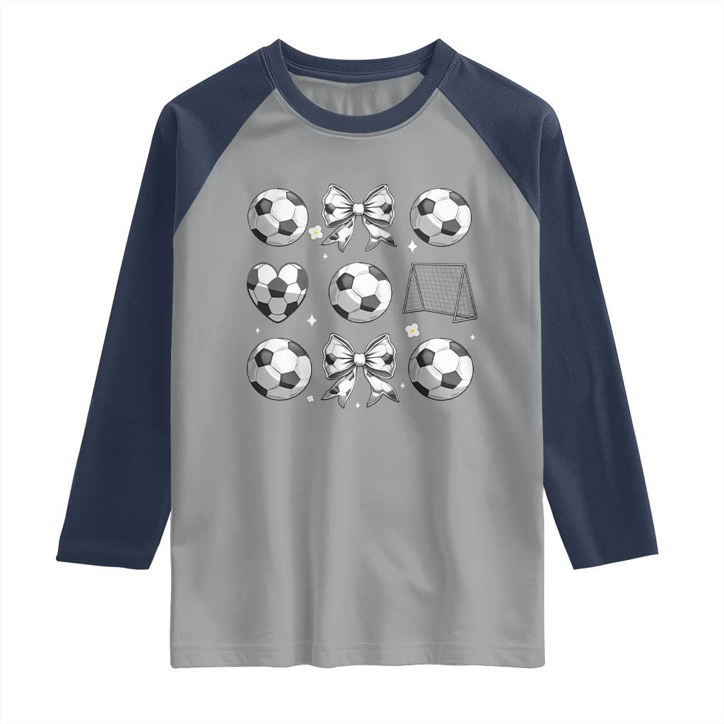 Game Day Coquette Aesthetic Raglan Shirt Soccer Mom Gifts TS12 Sport Gray Navy Print Your Wear