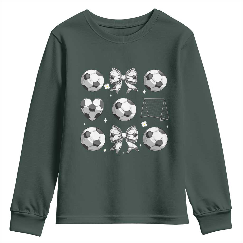 Game Day Coquette Aesthetic Youth Sweatshirt Soccer Mom Gifts TS12 Dark Forest Green Print Your Wear