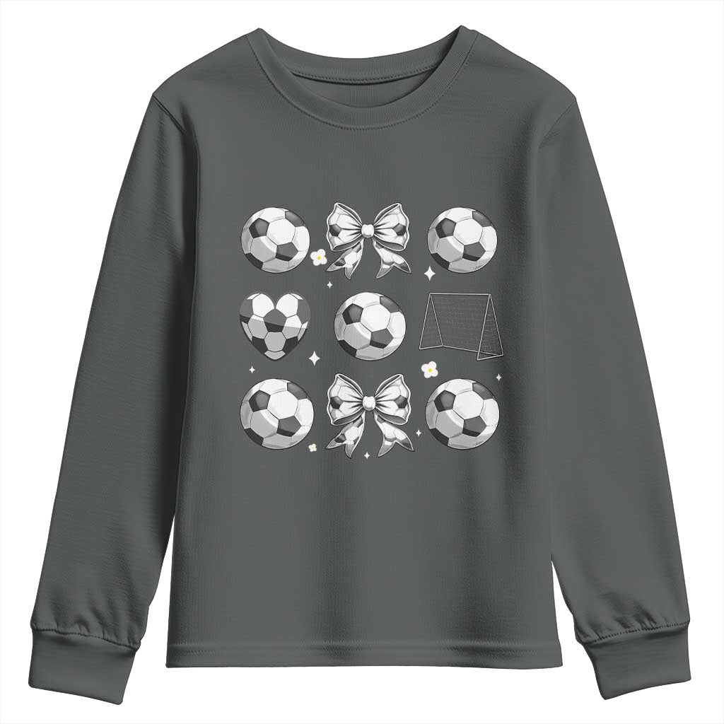 Game Day Coquette Aesthetic Youth Sweatshirt Soccer Mom Gifts TS12 Dark Heather Print Your Wear
